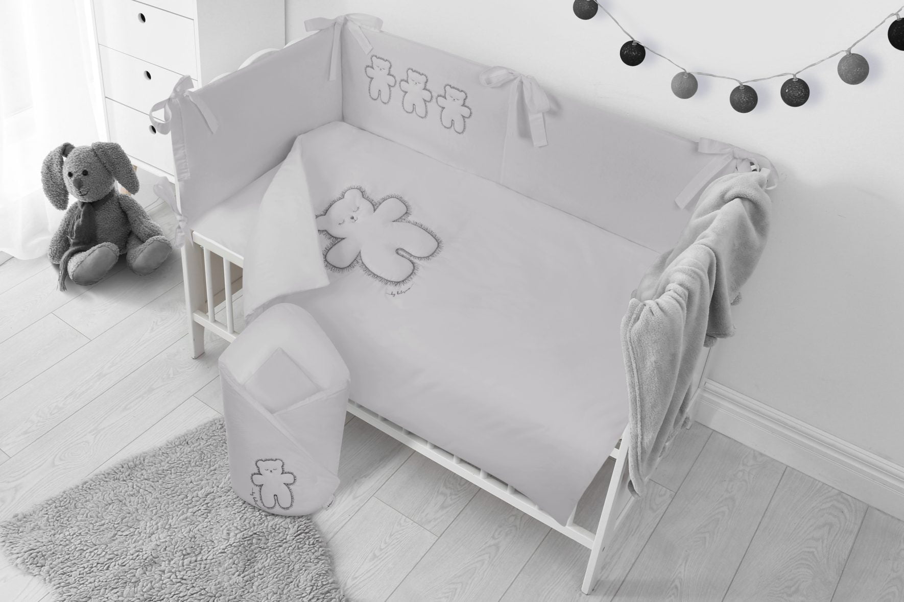 Set lenjerie de patut 5 piese Bears Grey