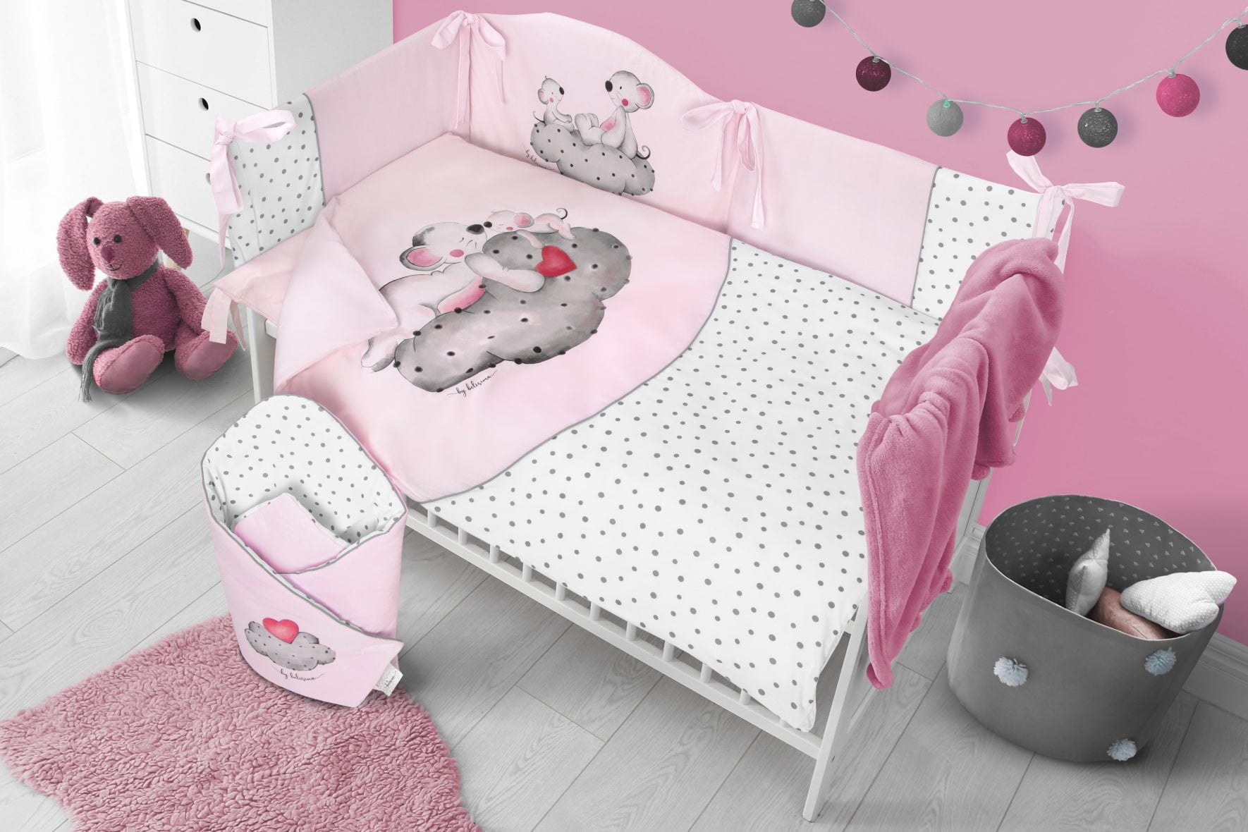 Set lenjerie de patut 5 piese Bears Pink