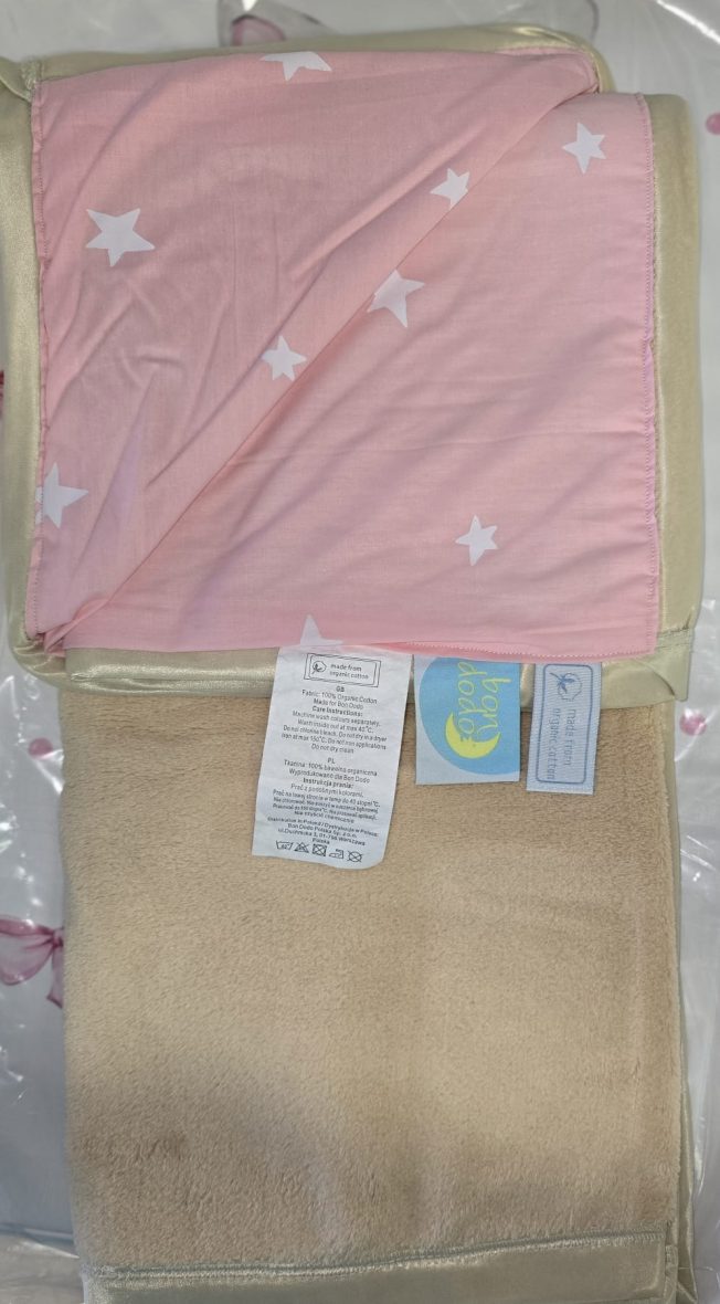 Paturica dubla din bumbac organic si velur Pink (2)