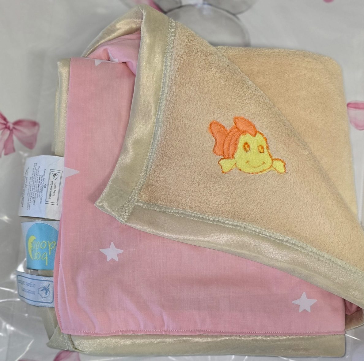 Paturica dubla din bumbac organic si velur Pink (3)