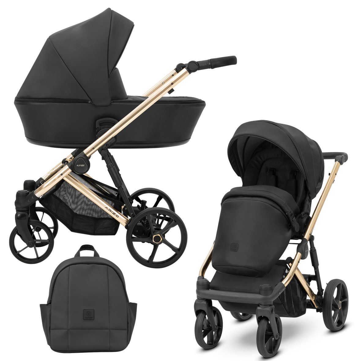 Carucior 2 in 1 Kunert Arizo Premium Eco Black tiny tots bebe magazin carucioare copii cluj