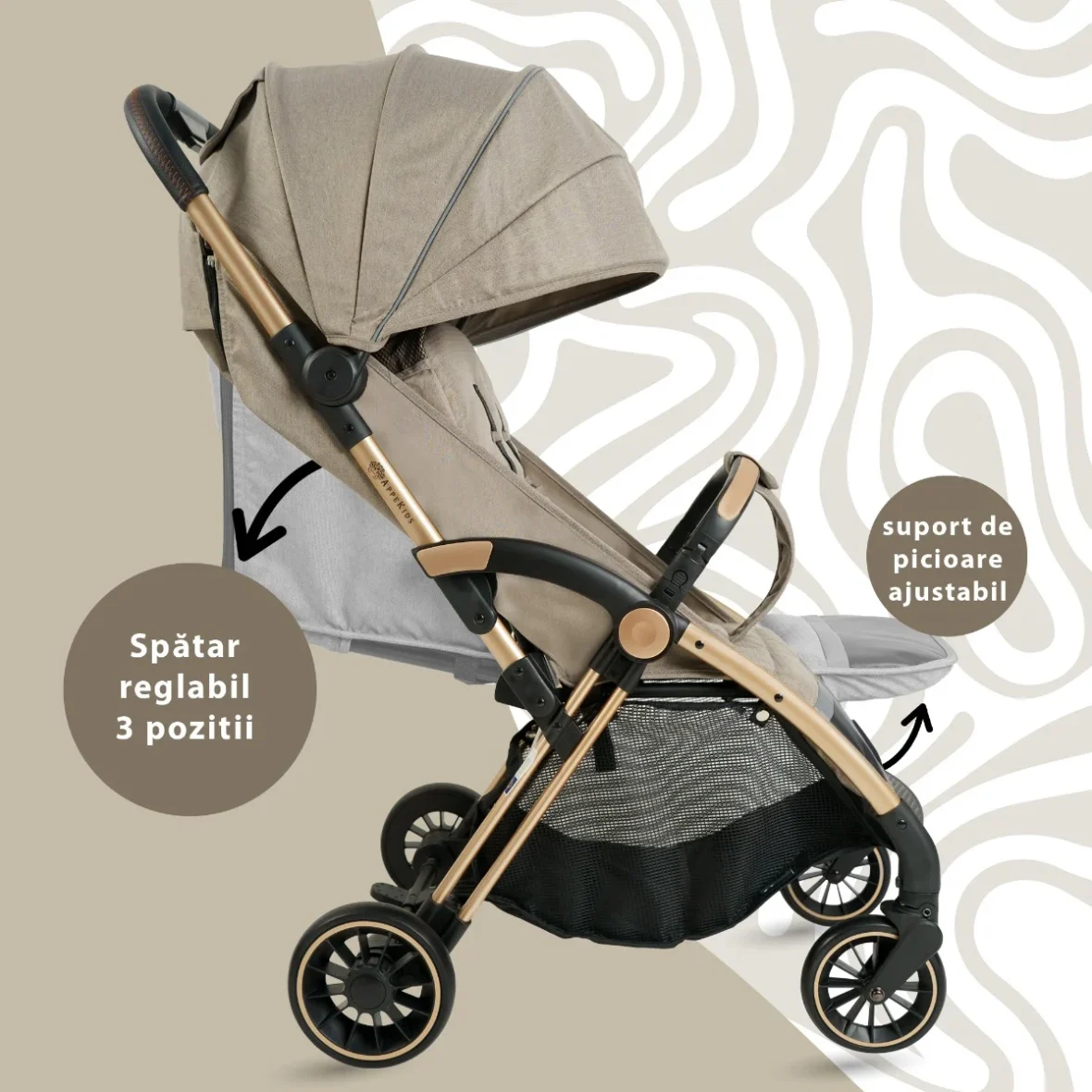 Carucior Sport AppeKids Upp Beige – este un accesoriu indispensabil inca de la nastere pana la varsta de 4 ani. Este foarte important pentru parinte ca un carucior sa fie ( (3)