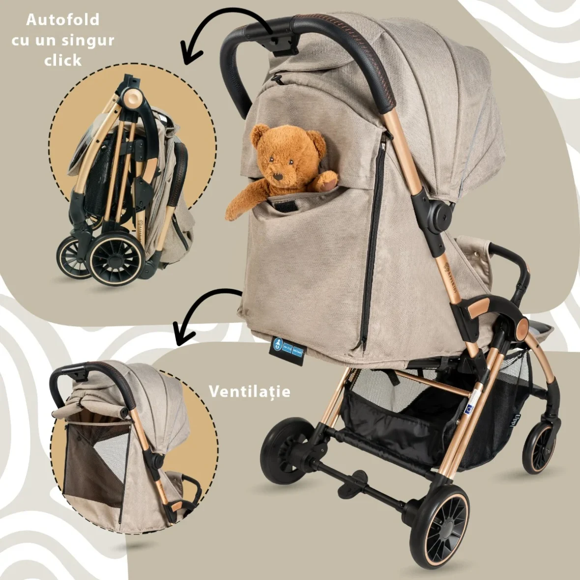 Carucior Sport AppeKids Upp Beige – este un accesoriu indispensabil inca de la nastere pana la varsta de 4 ani. Este foarte important pentru parinte ca un carucior sa fie ( (5)