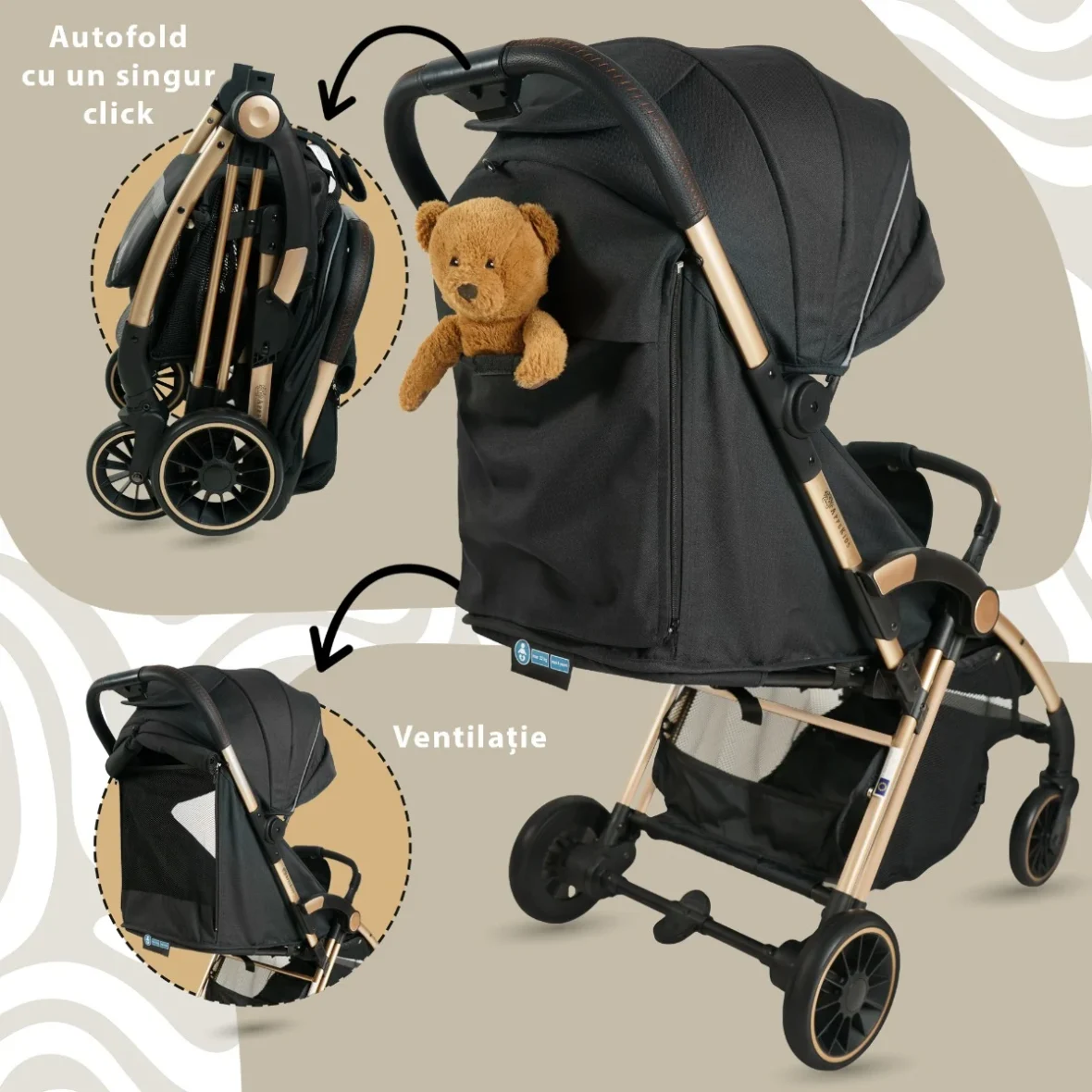 Carucior Sport AppeKids Upp Black tiny tots bebe magazin copii cluj (1)
