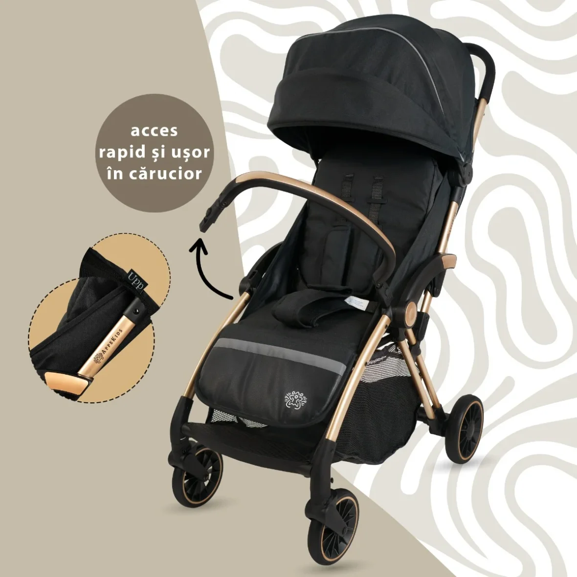 Carucior Sport AppeKids Upp Black tiny tots bebe magazin copii cluj (1)