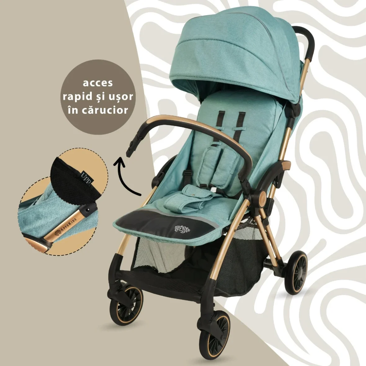 Carucior Sport AppeKids Upp Green tiny tots bebe magazin copii cluj (1)
