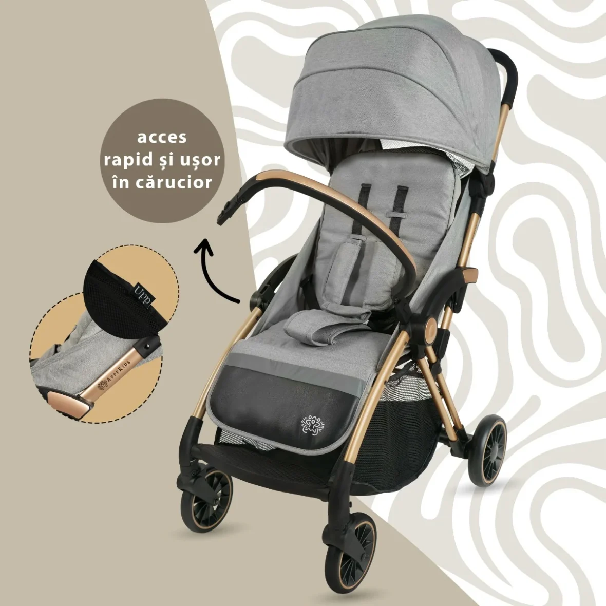 Carucior Sport AppeKids Upp Grey tiny tots bebe magazin caruciozre copii cluj (3)