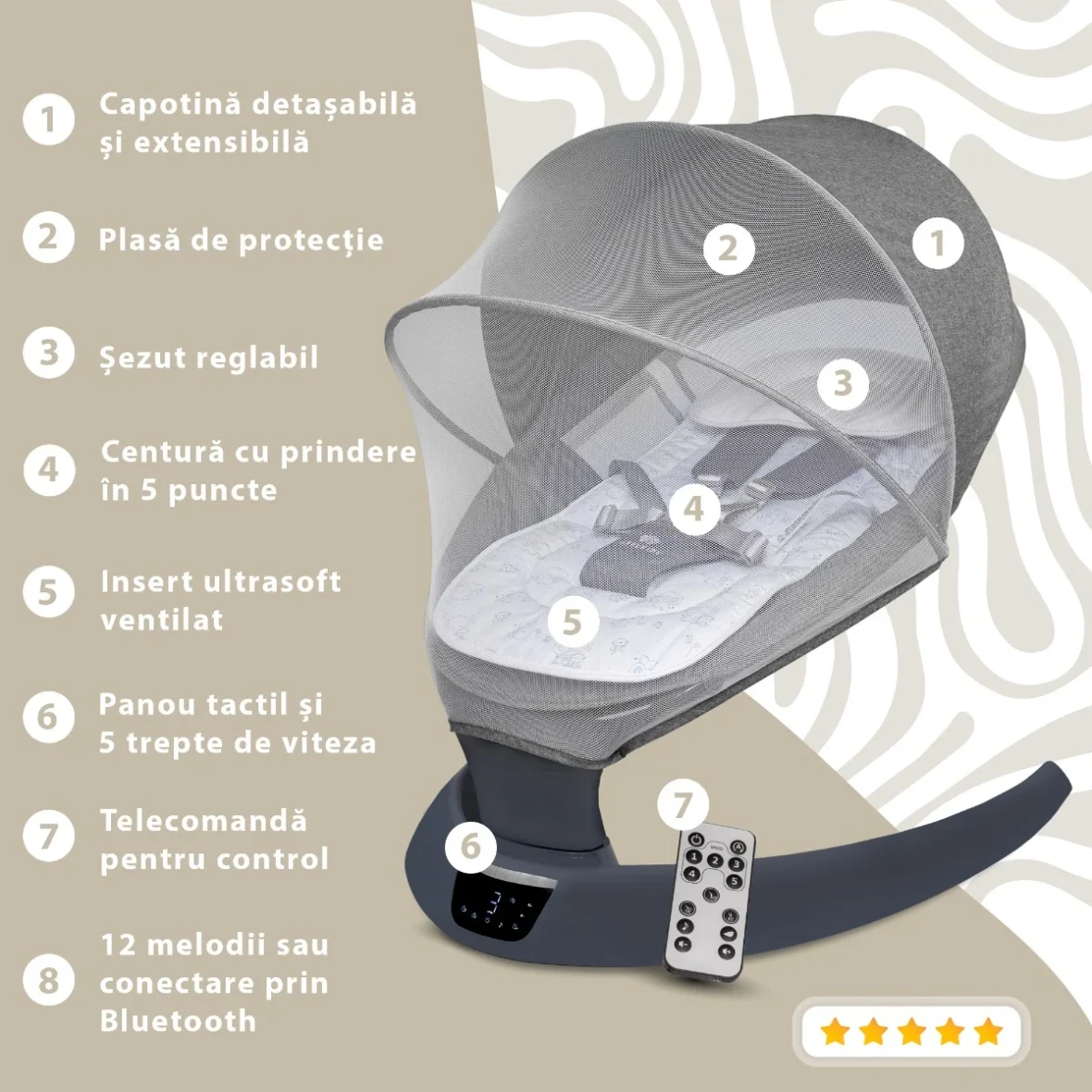 Leagan electric AppeKids Evoque Grey tiny tots bebe magazin leagene copii cluj (4)