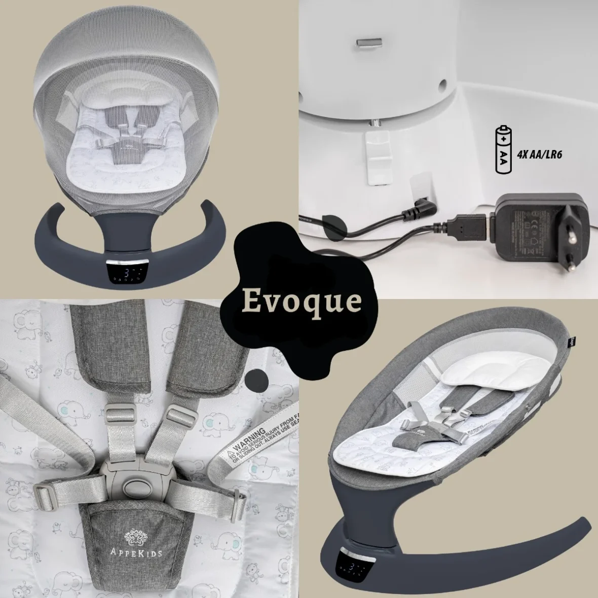 Leagan electric AppeKids Evoque Grey tiny tots bebe magazin leagene copii cluj (5)