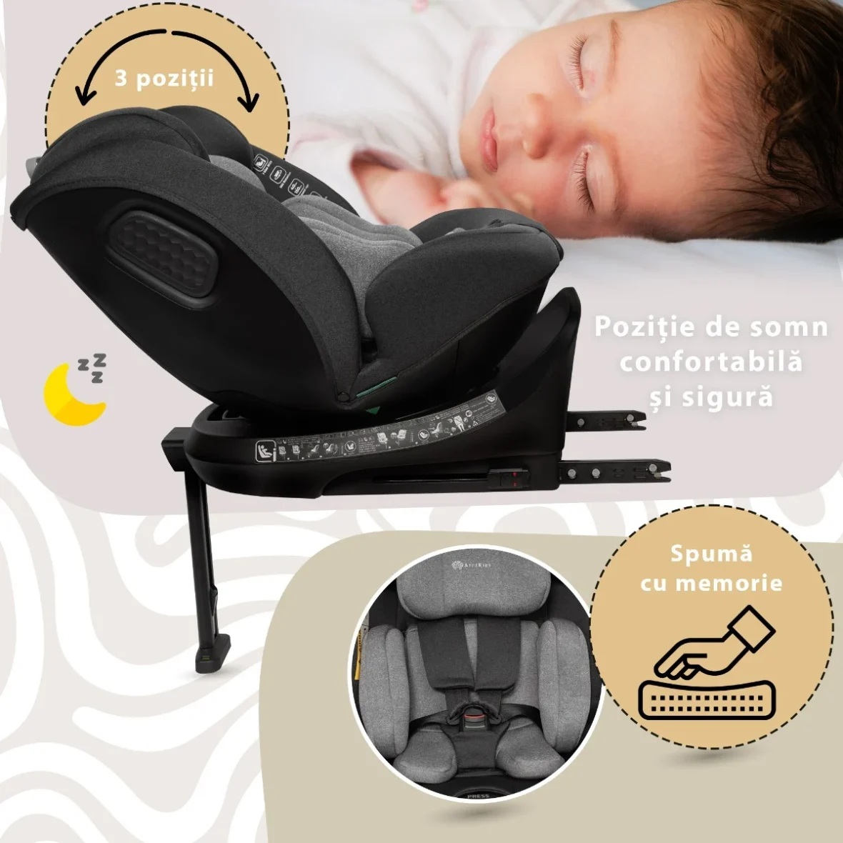 scaun-auto-appekids-i-size-40-150-cm-rear-facing-360-pro-confort-grey-626242