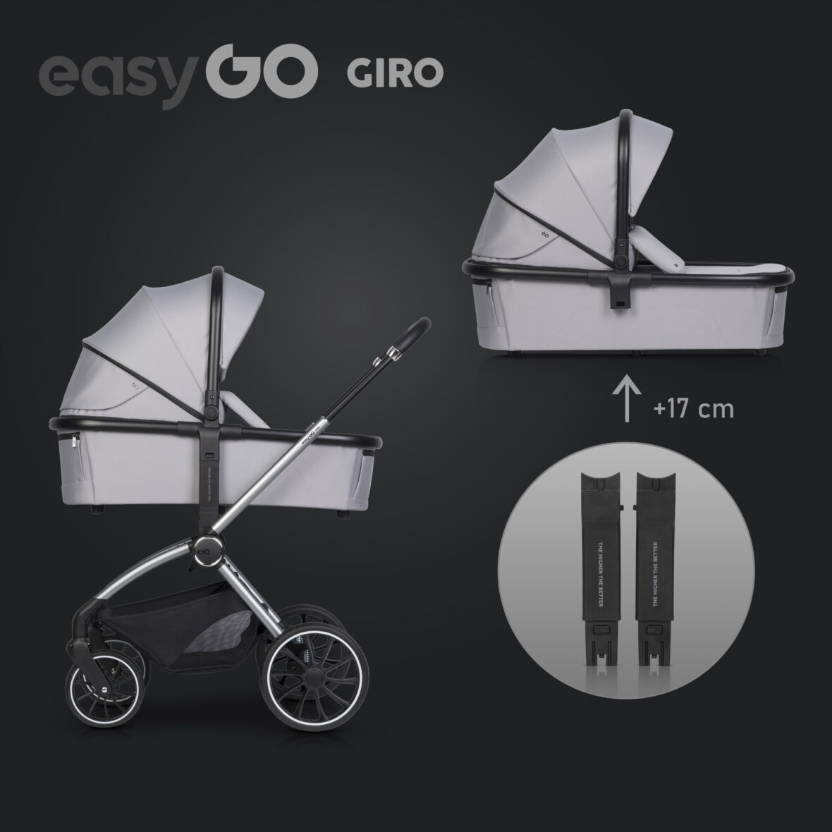 Carucior 2 in 1 EasyGo Giro Grey tiny tots bebe magazin carucioare copii cluj (5)