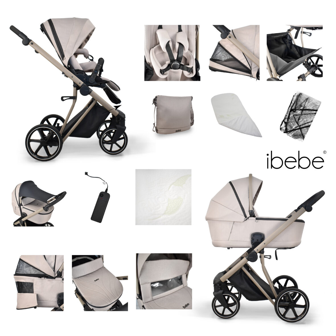Cărucior pentru copii 2 in 1 iBebe Next2 Beige tiny tots bebe importator ibebe magazin copii cluj (5)