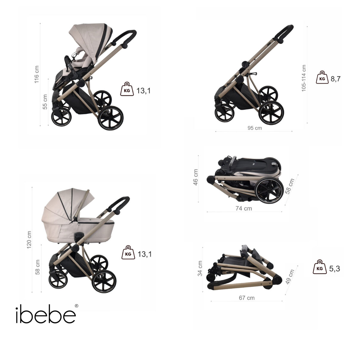 Cărucior pentru copii 2 in 1 iBebe Next2 Beige tiny tots bebe importator ibebe magazin copii cluj (6)