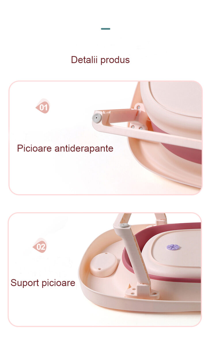 Cadita pliabila cu termometru 81cm Powder Pink tiny tots bebe magazin copii cluj (1)