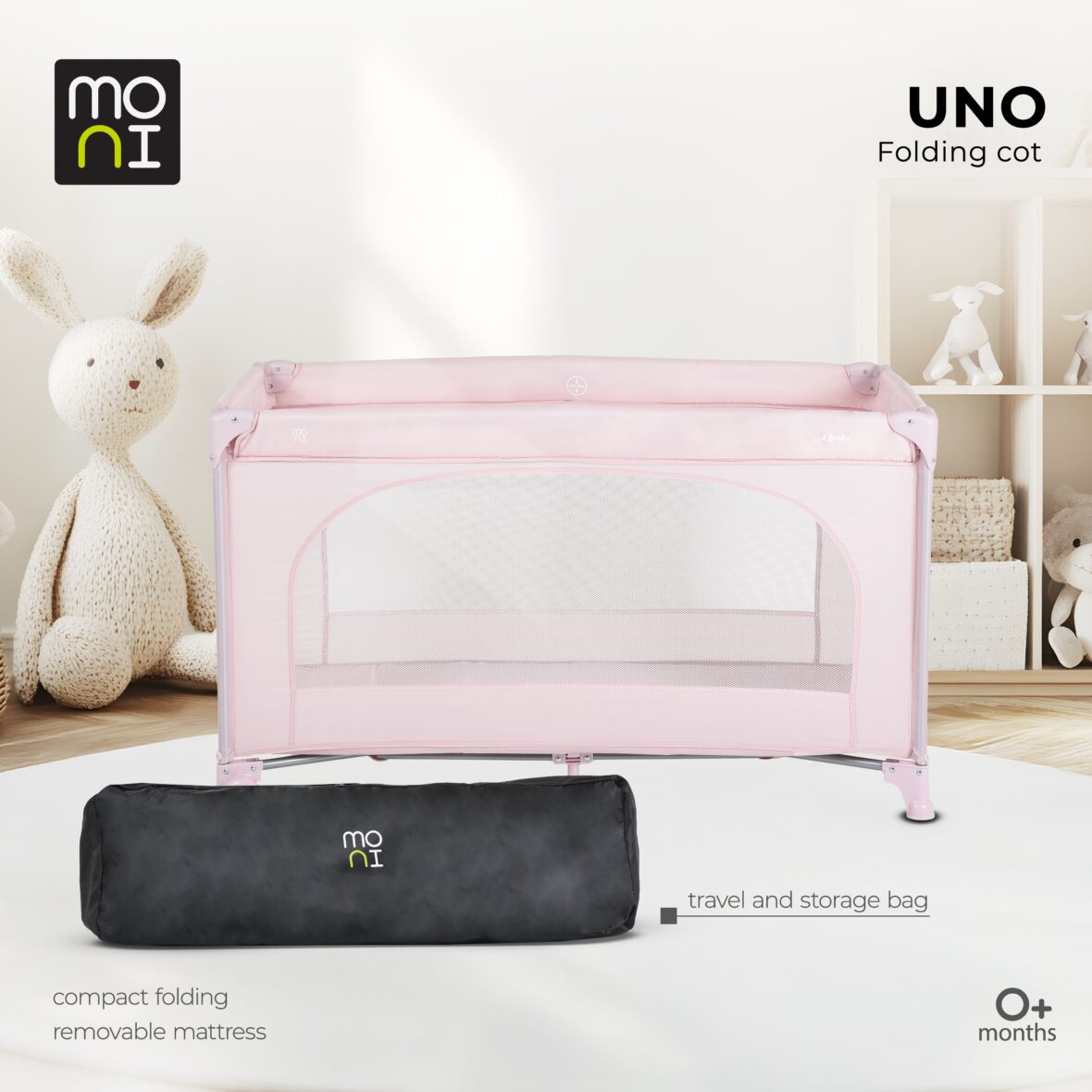 Patut pliabil cu un singur nivel 120×60 cm Uno Pink tiny tots bebe magazin copii cluj (1)