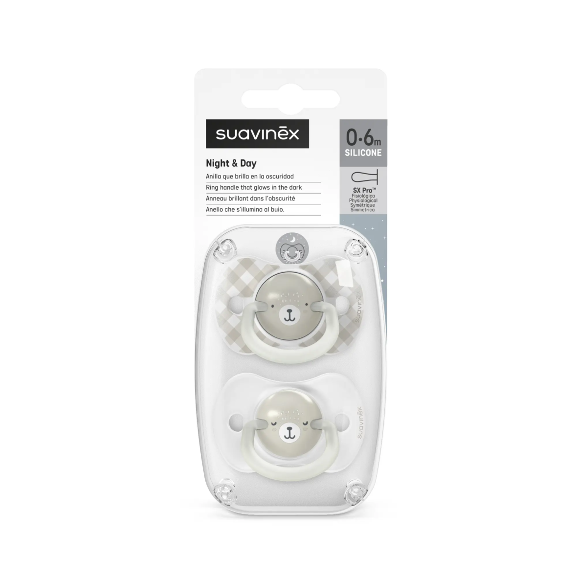 Set 2 suzete fiziologice Suavinex Wild&Free SX PRO 0-6L Fosforescente Beige tiny tots bebe magazin copii cluj (3)