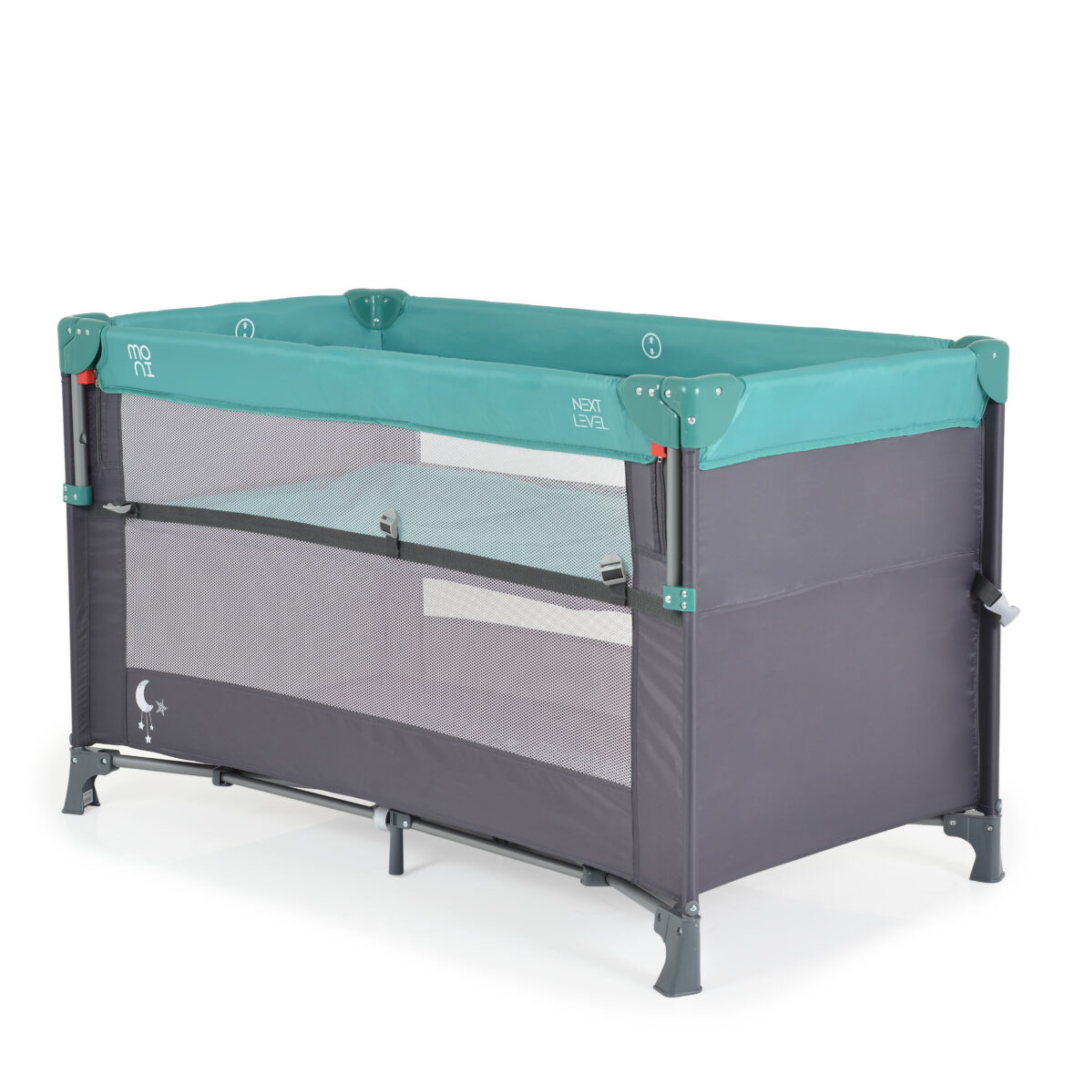 Pătuț pliabil cu laterală culisabilă Next Level Turquoise tiny tots bebe magazin patuturi copii cluj (7)